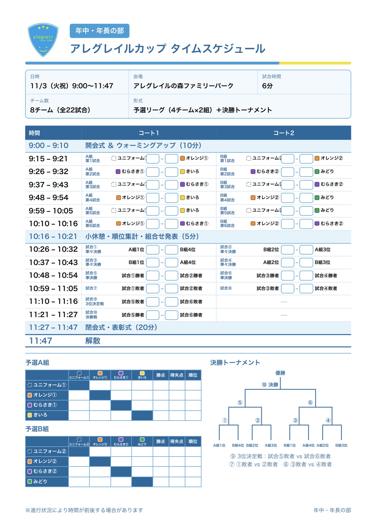 年中・年長の部 タイムスケジュール