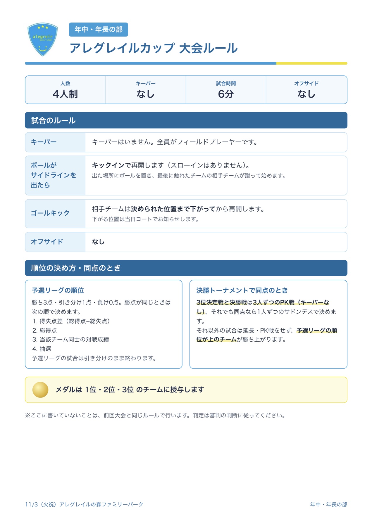 年中・年長の部 大会ルール